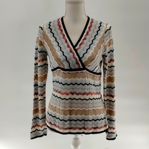 Emma James sweater size petite medium zig zag print Paradise pretty lightweight - Picture 1 of 9